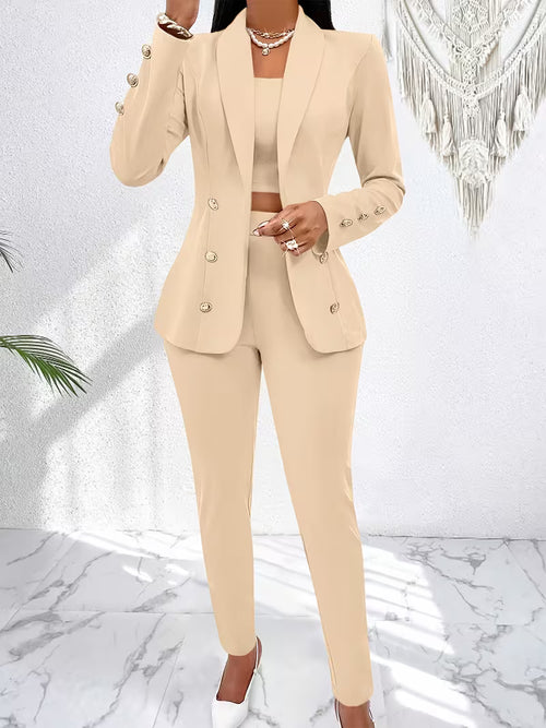 Women's 3-Piece Office Suit Set – Blazer, Tube Top Camisole & Tailored Pants Business Outfit