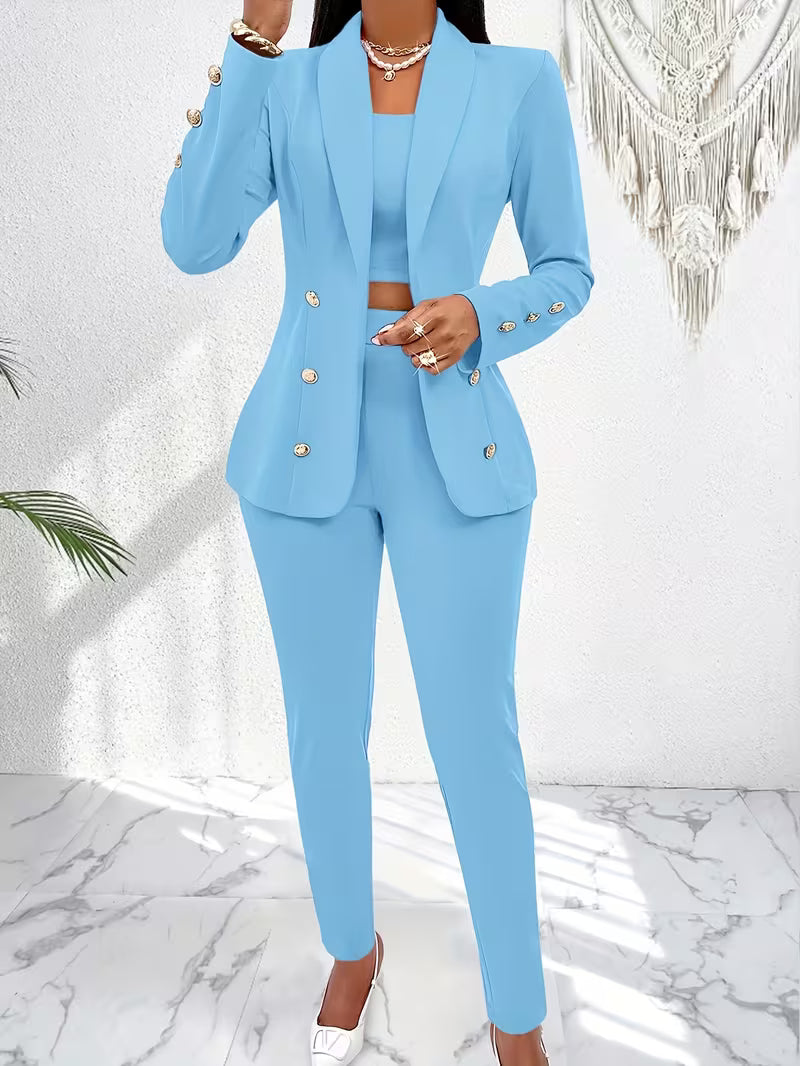 Women's 3-Piece Office Suit Set – Blazer, Tube Top Camisole & Tailored Pants Business Outfit