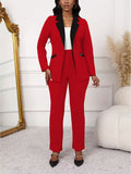 Women's Color Block 2-Piece Pants Suit Set – Elegant Long Sleeve Blazer & Tailored Pants Business Outfit