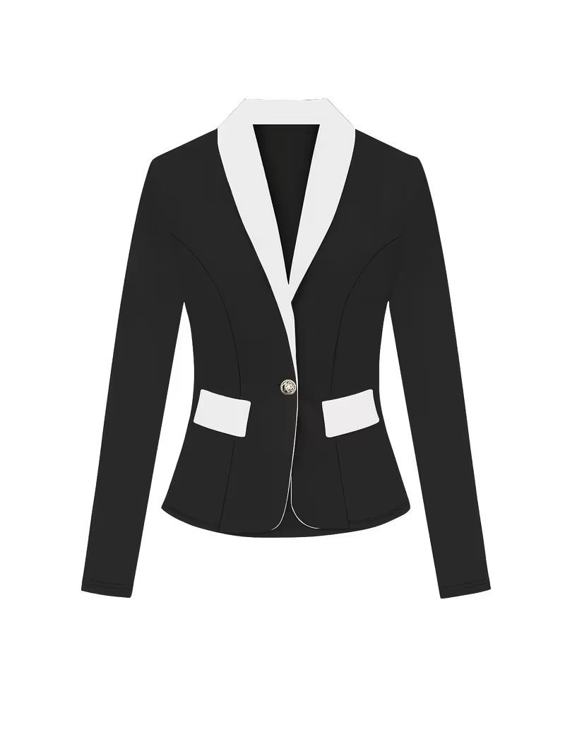 Women's Color Block Lapel Jacket – Lightweight Long Sleeve Outerwear