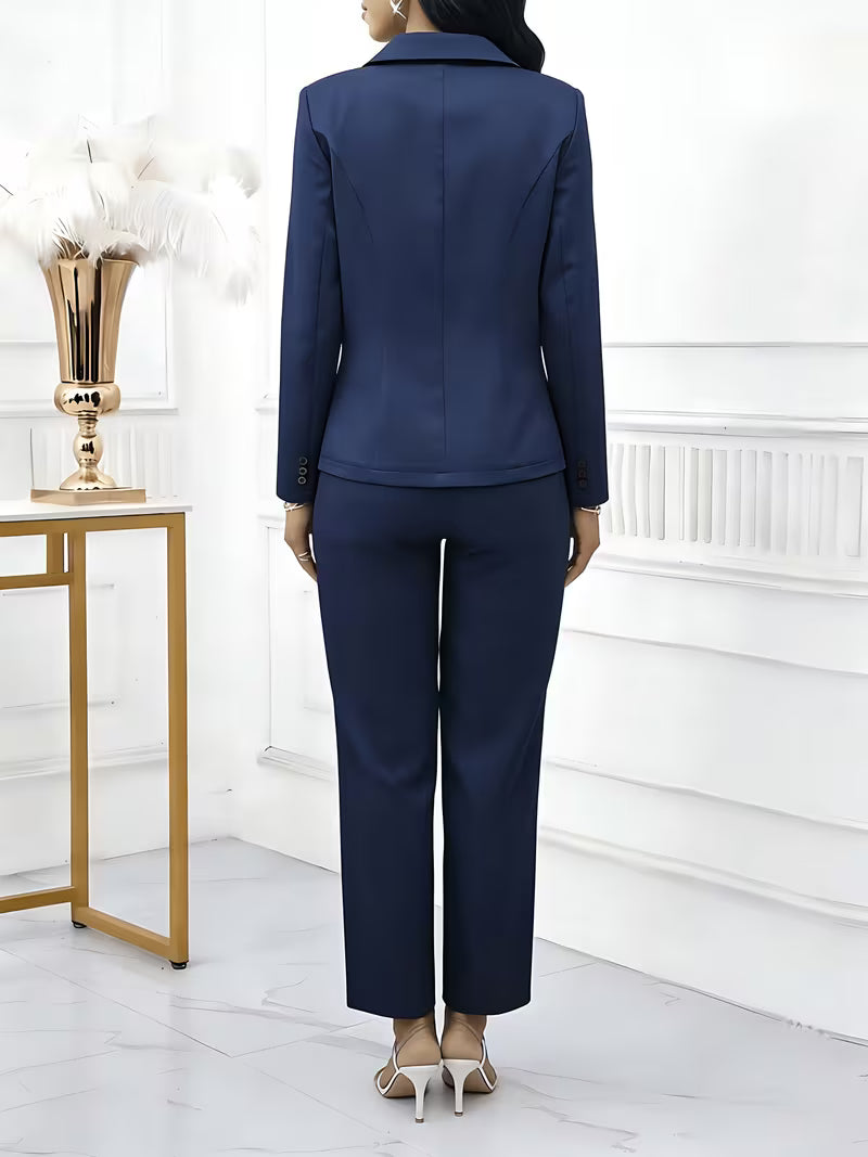 Women's Elegant 2-Piece Pants Suit Set – Long Sleeve Jacket & Tailored Trousers for Office Wear